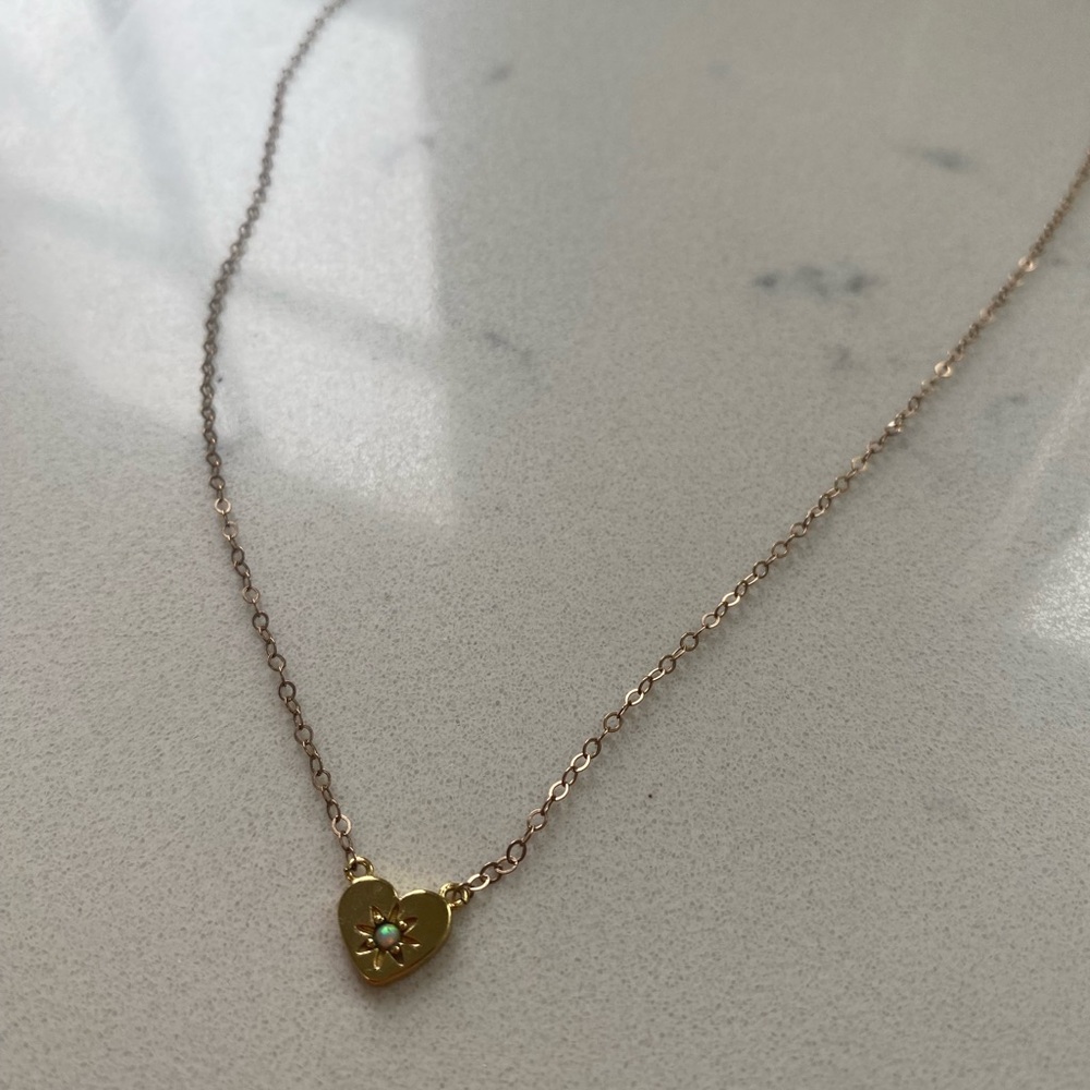 Gold Heart Pendant Necklace with Turquoise Accent